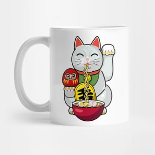 Cute Cat Eating Ramen, Maneki Neko Ramen Mug